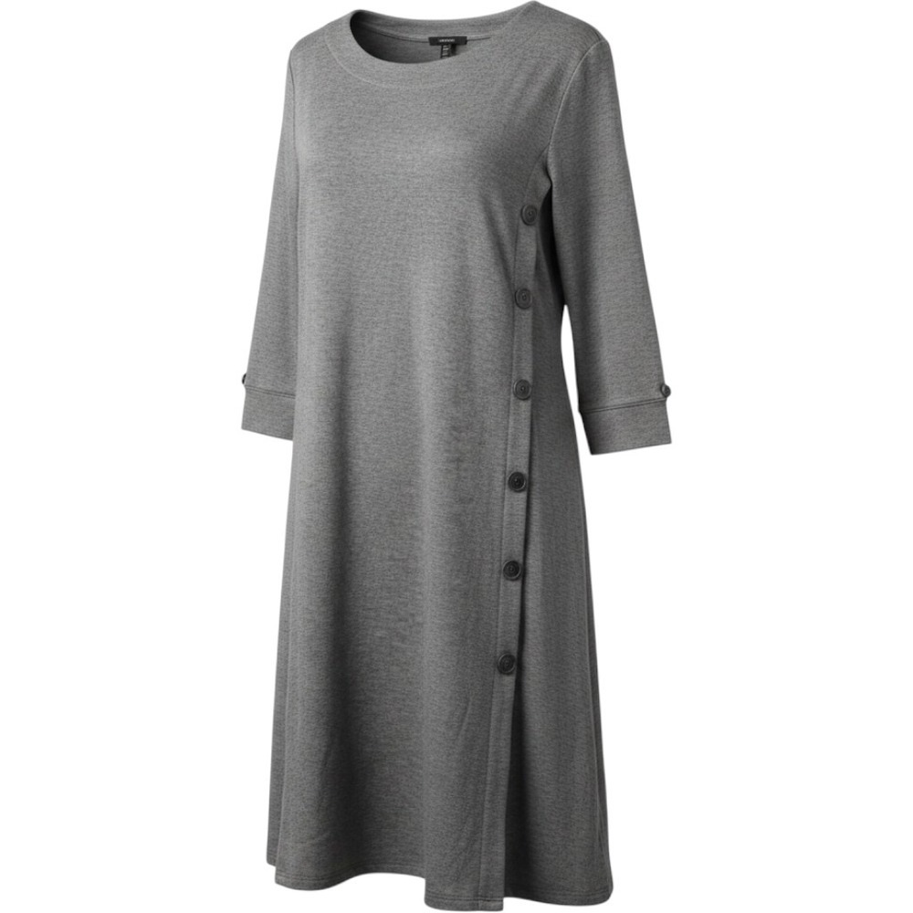 N Touch Womens Heather Grey Side Button Knit Midi Dress 3/4 Sleeve Size M 6379